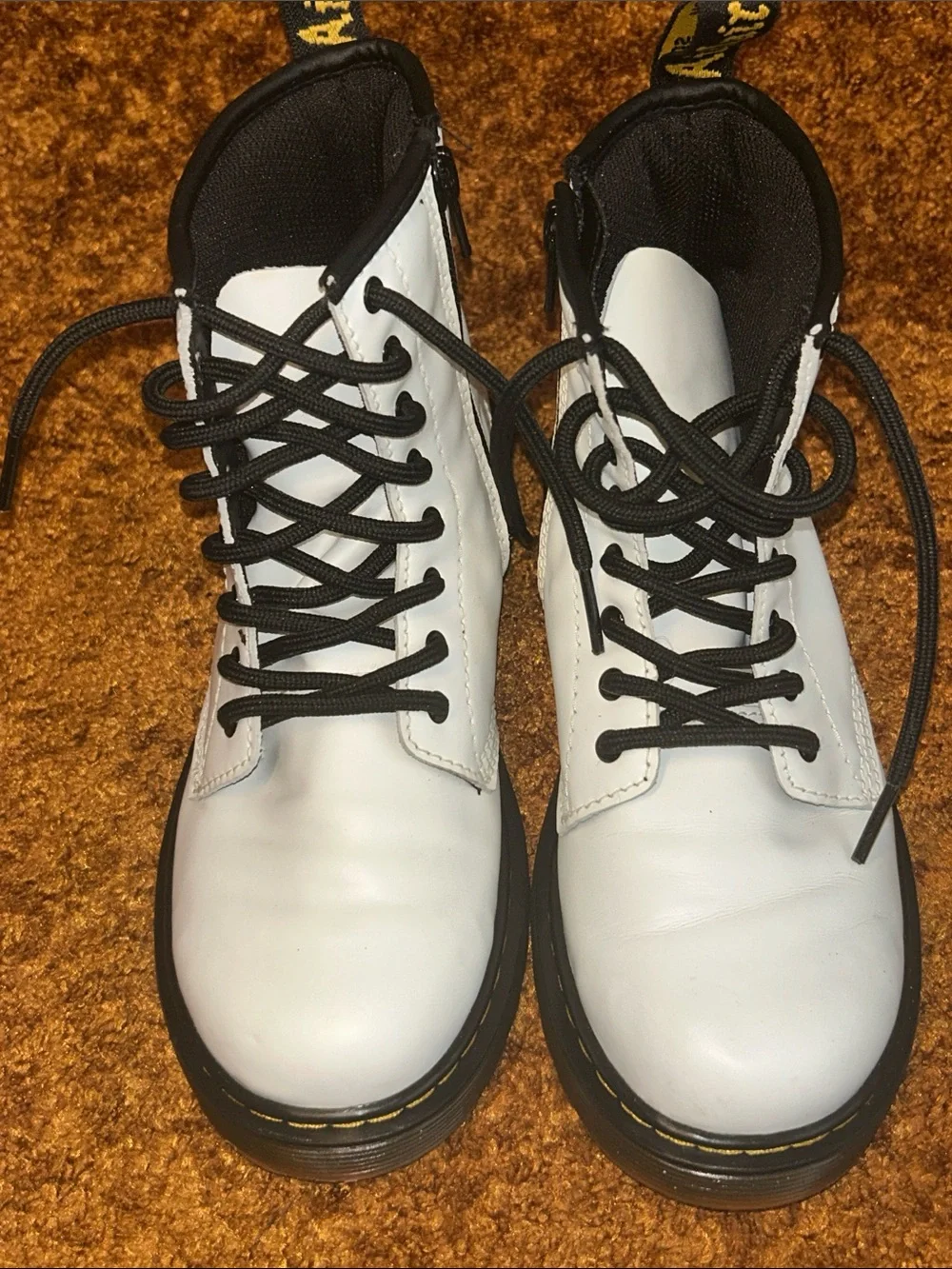 Dr. Martens White Leather Ankle Boots with Black Sole and Trim